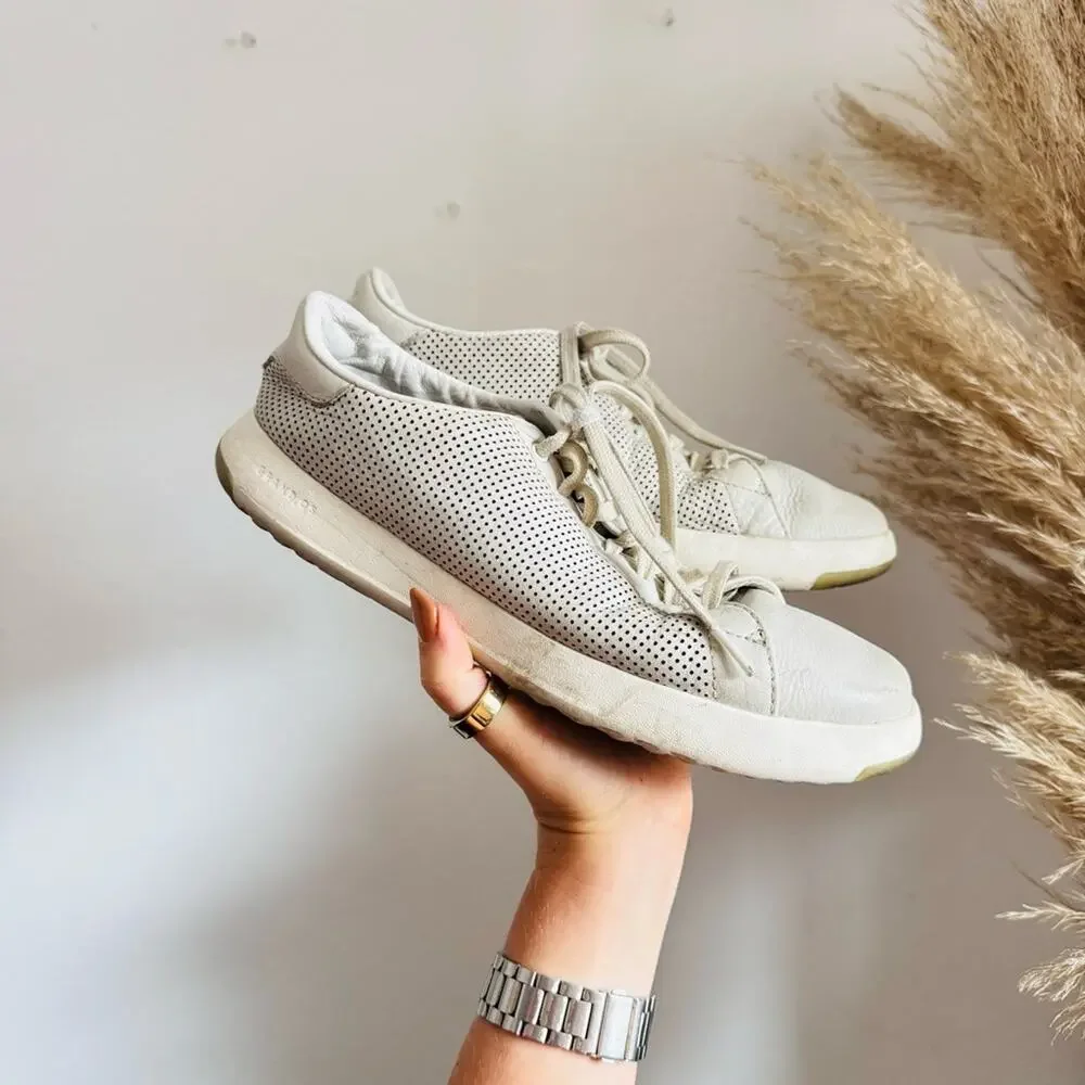 MENS COLE HAAN Grand Pro Off White Grey Leather $170 Lace Up Sneakers Shoes 8.5